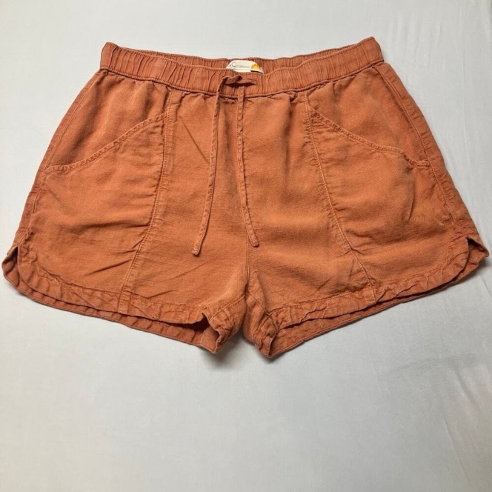C&C California Drawstring Linen Lyocell 3" Shorts Burnt Orange Womens Size L